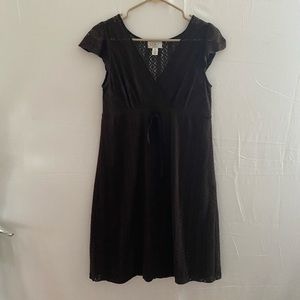 Ann Taylor LOFT Petites Brown Faux Wrap A-Line Solid Mesh Dress, Size 8P